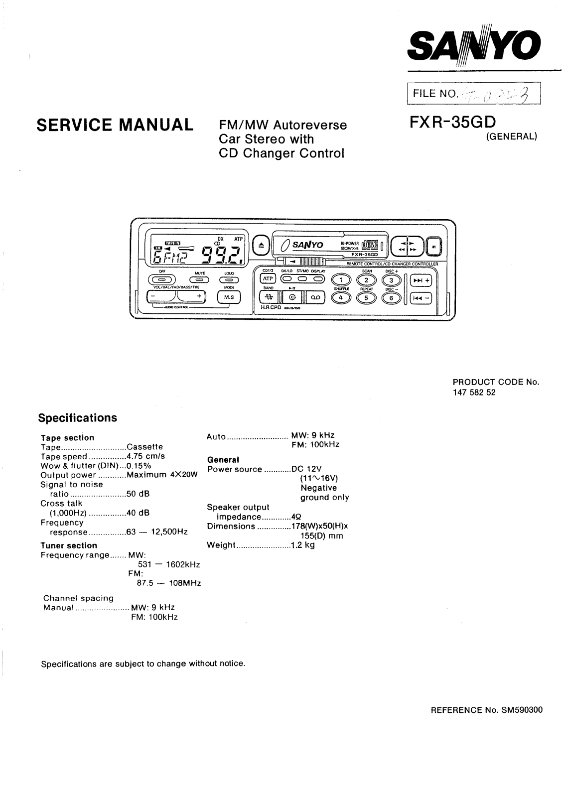 Sanyo FXR-35GD Service Manual