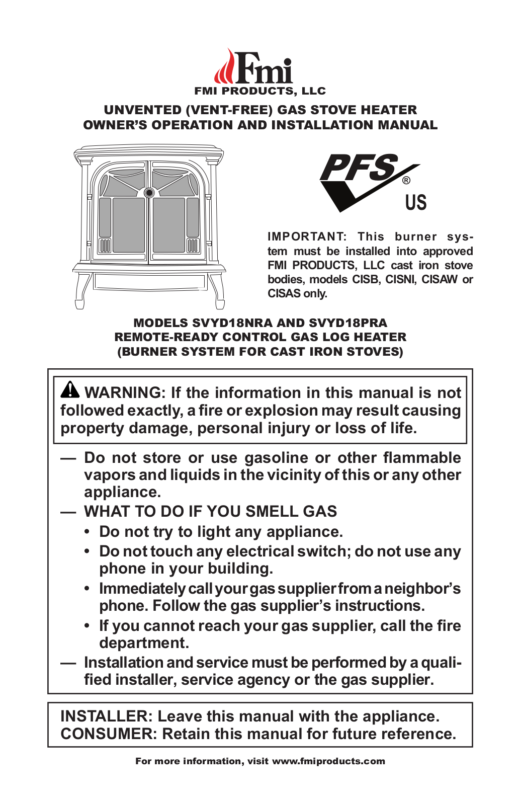 FMI SVYD18PRA, SVYD18NRA User Manual