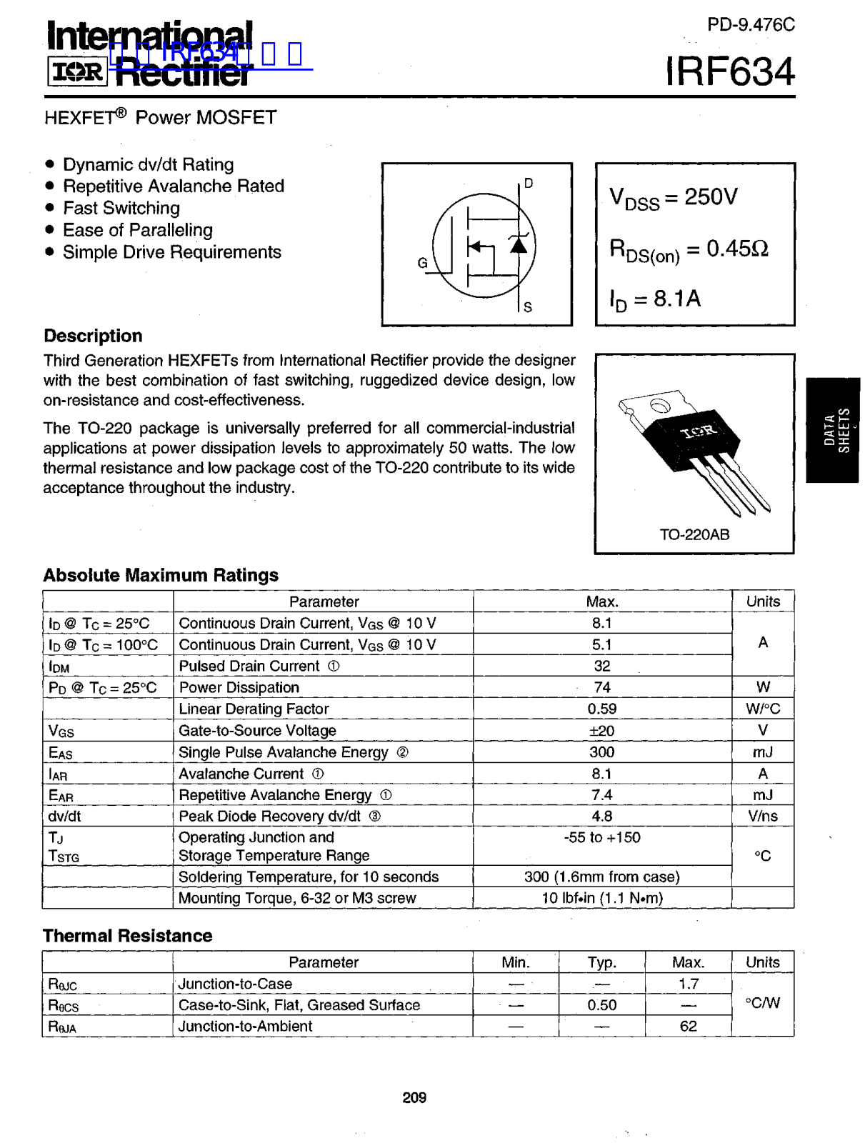 International Rrectifier IRF634 User Manual