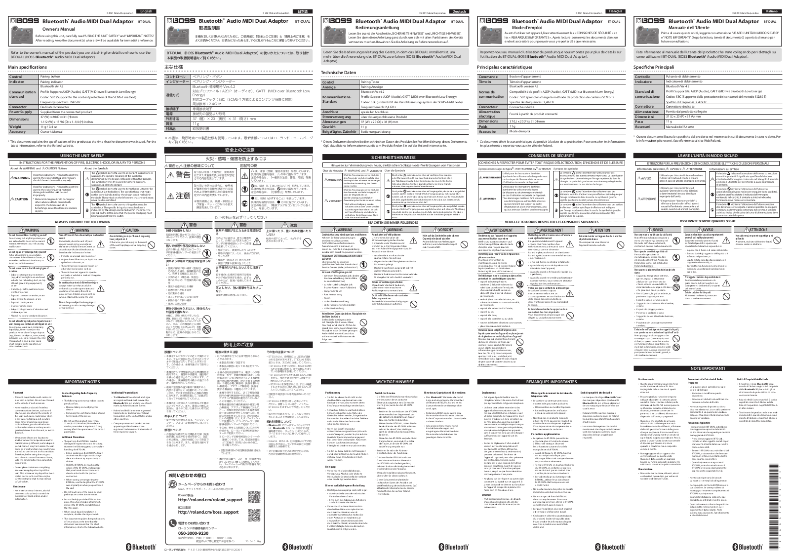 Boss BT-DUAL Owner’s Manual