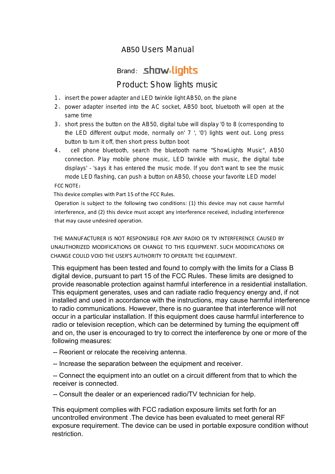 Willis Electric AB50 User Manual