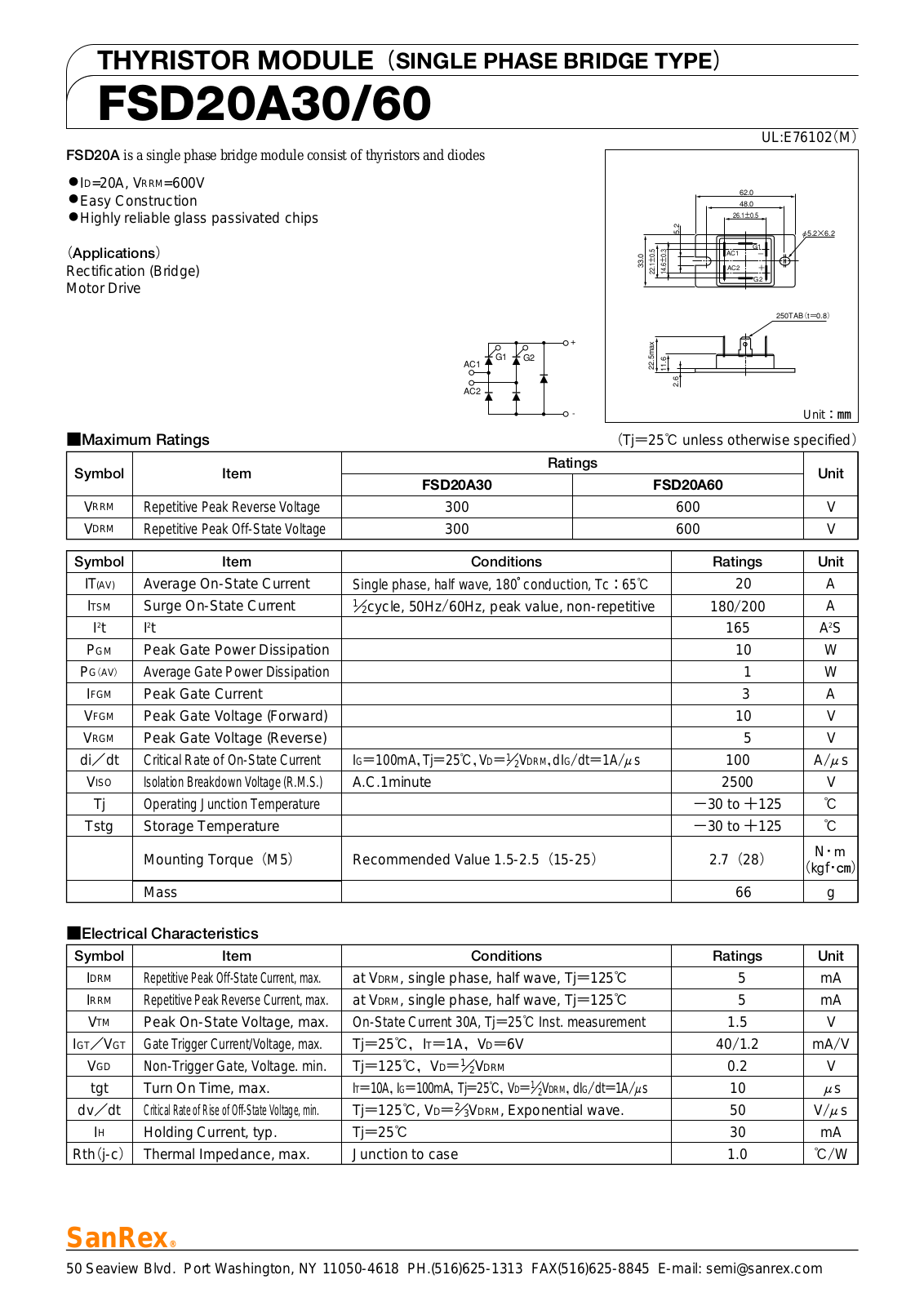 Sanrex-Sansha Electric Manufacturing FSD20A30, FSD20A60 Data Sheet