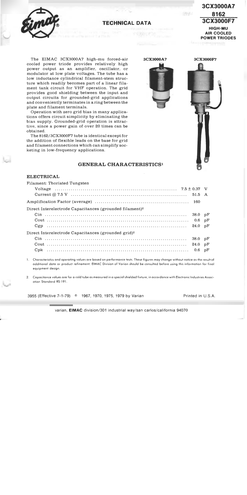 Eimac 3CX3000A7 8162, 3CX3000F7 Datasheet