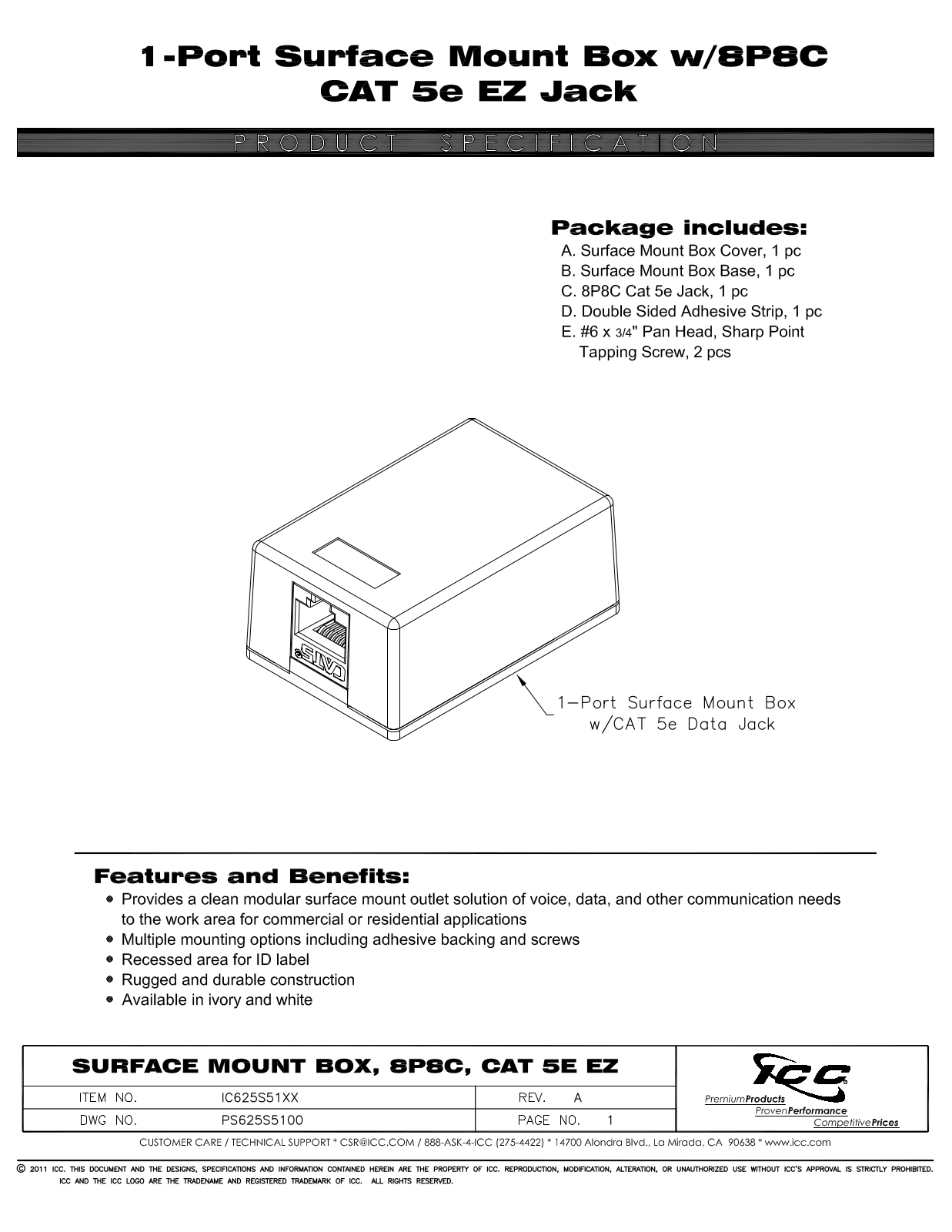 ICC IC625S51WH Specsheet