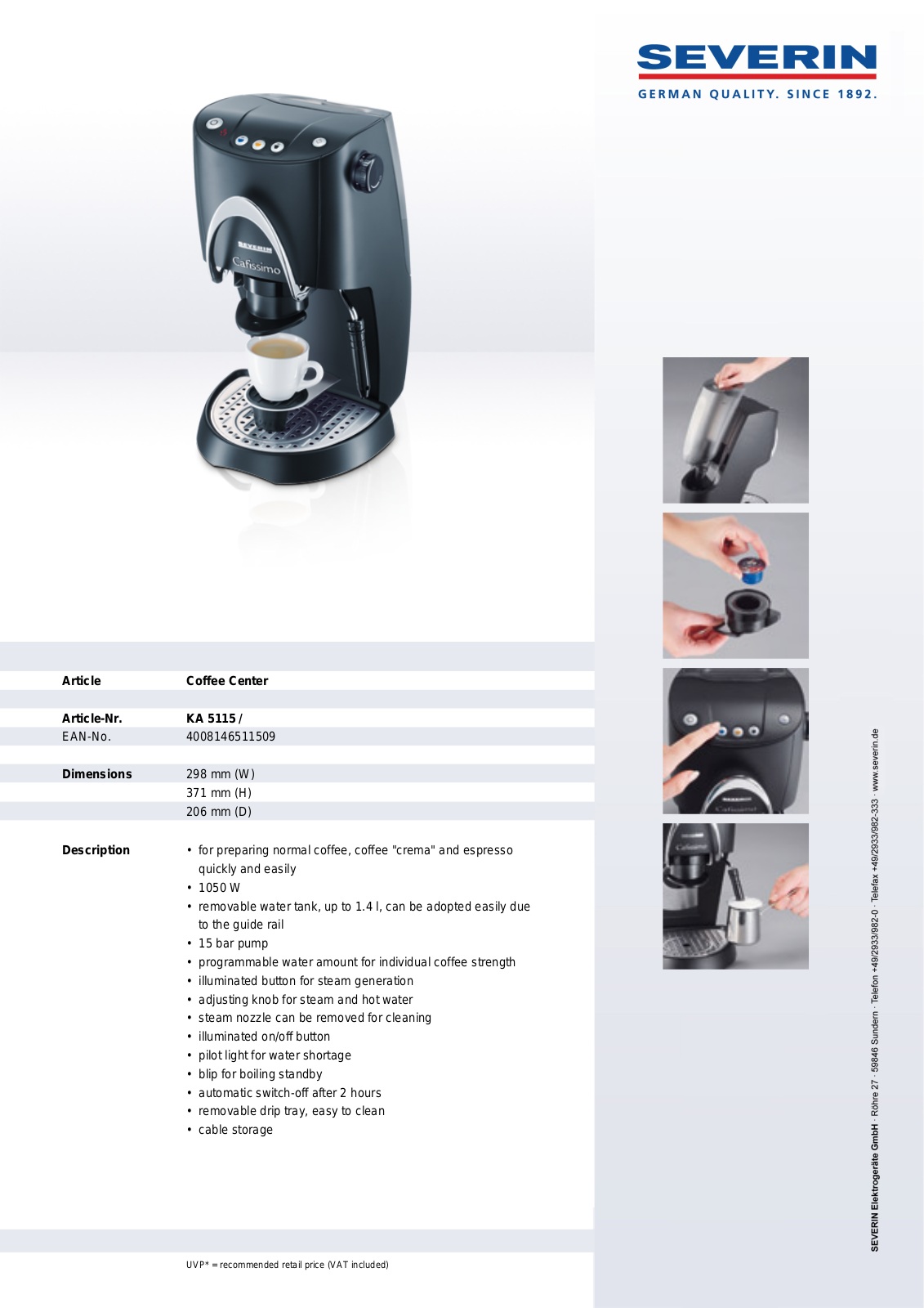 Severin CAFISSIMO KA 5115 User Manual