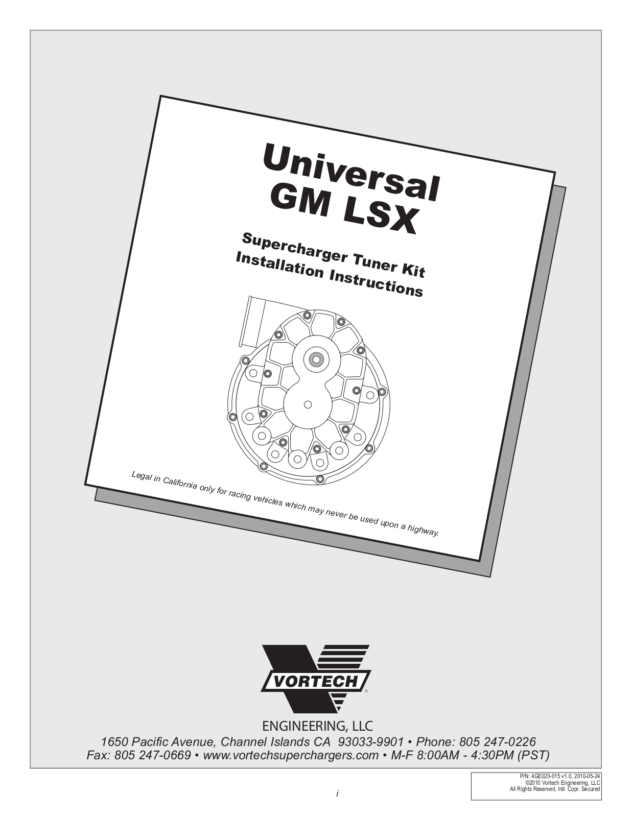 Vortech Universal GM LSX Tuner Kits User Manual
