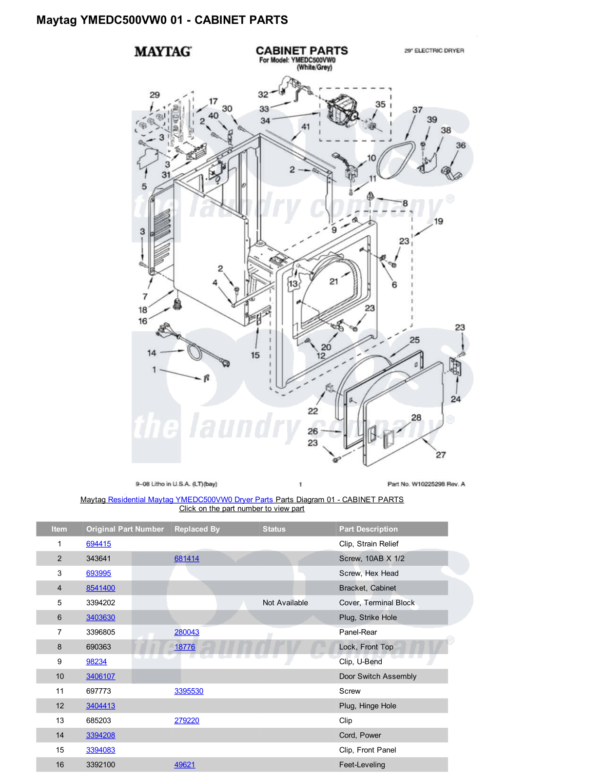 Maytag YMEDC500VW0 Parts Diagram