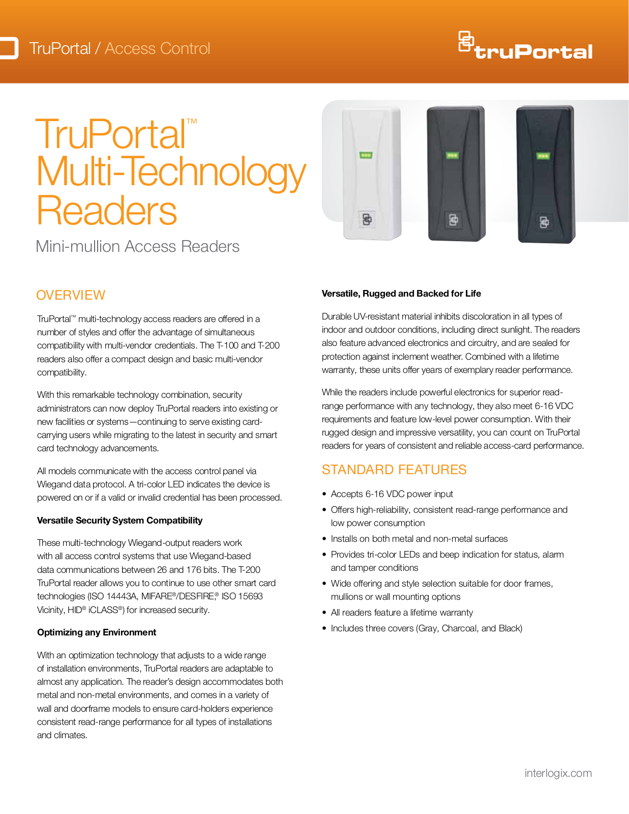 Interlogix TP-RDR-200B, TP-RDR-100A, TP-RDR-100B, TP-PRX-KF-50PK Specsheet