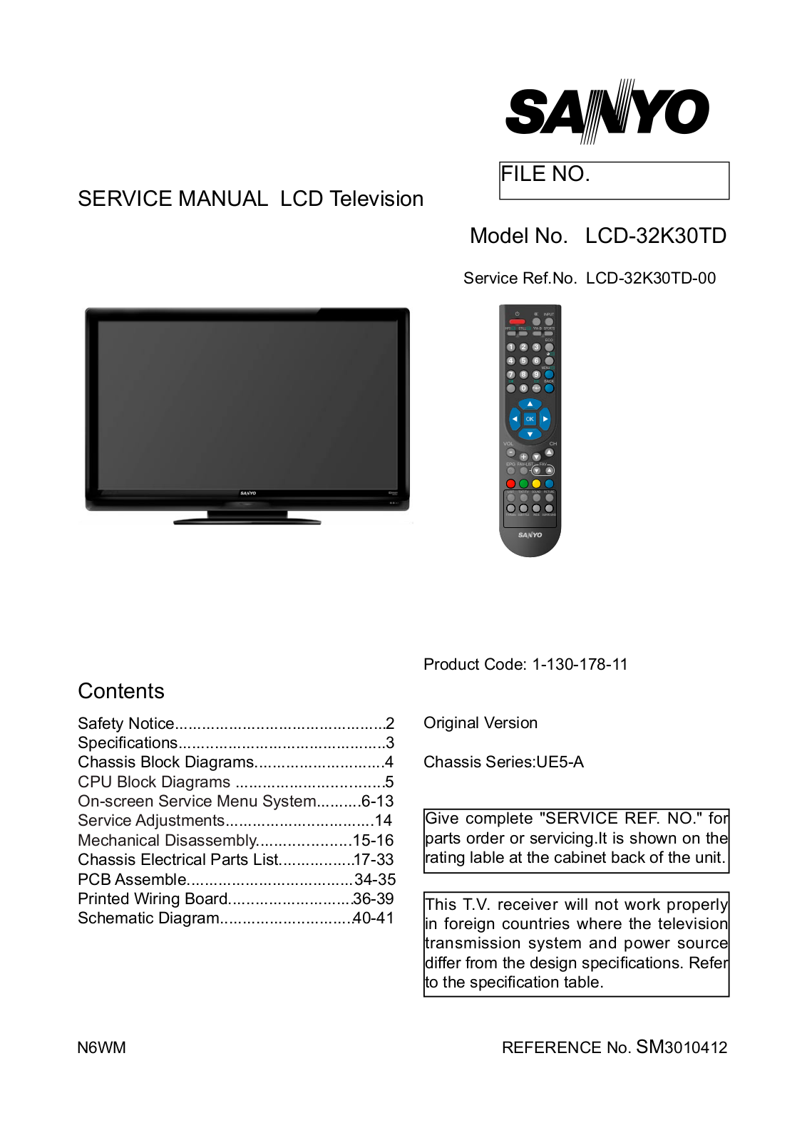 Sanyo 32K30TD Schematic