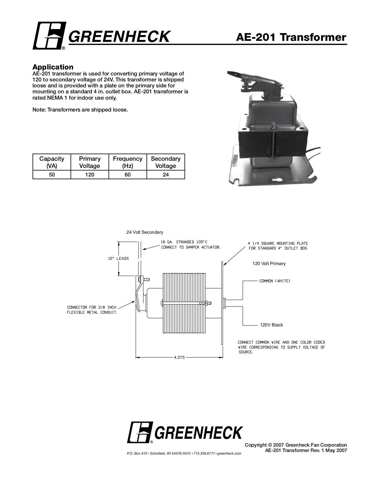 Greenheck AE-201 User Manual