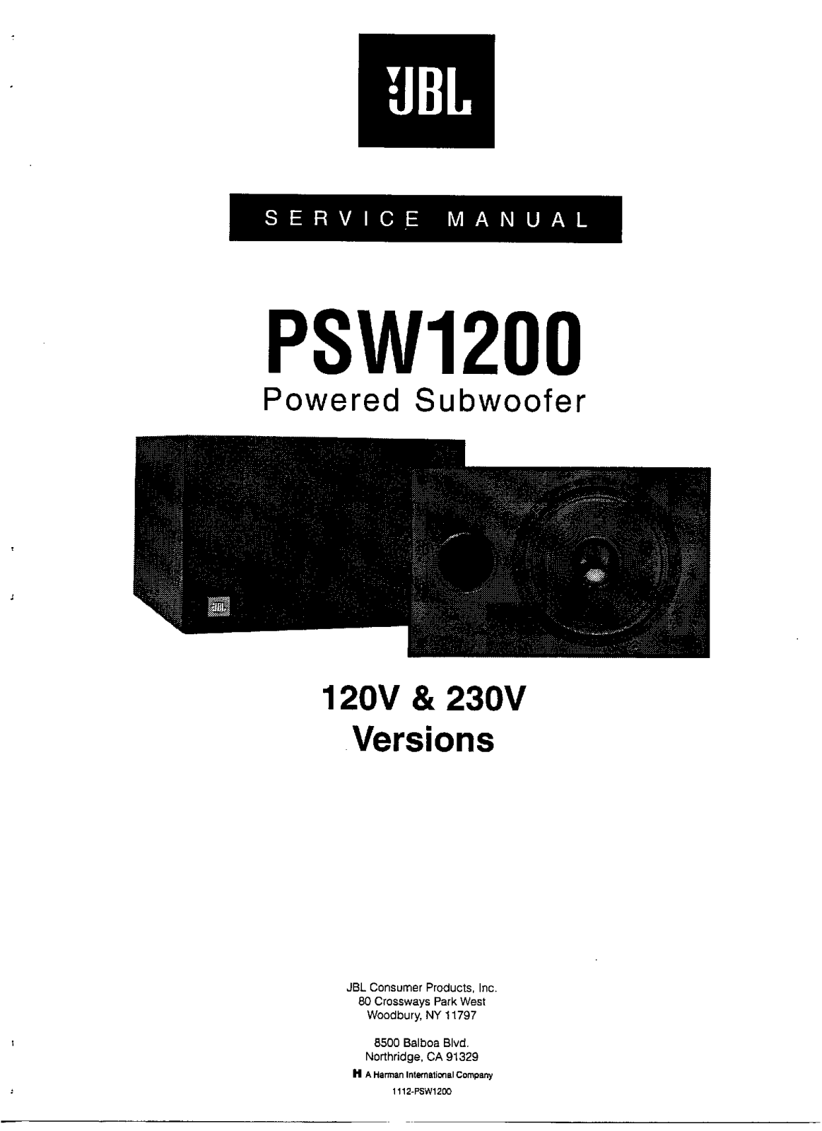 JBL PSW-1200 Service manual