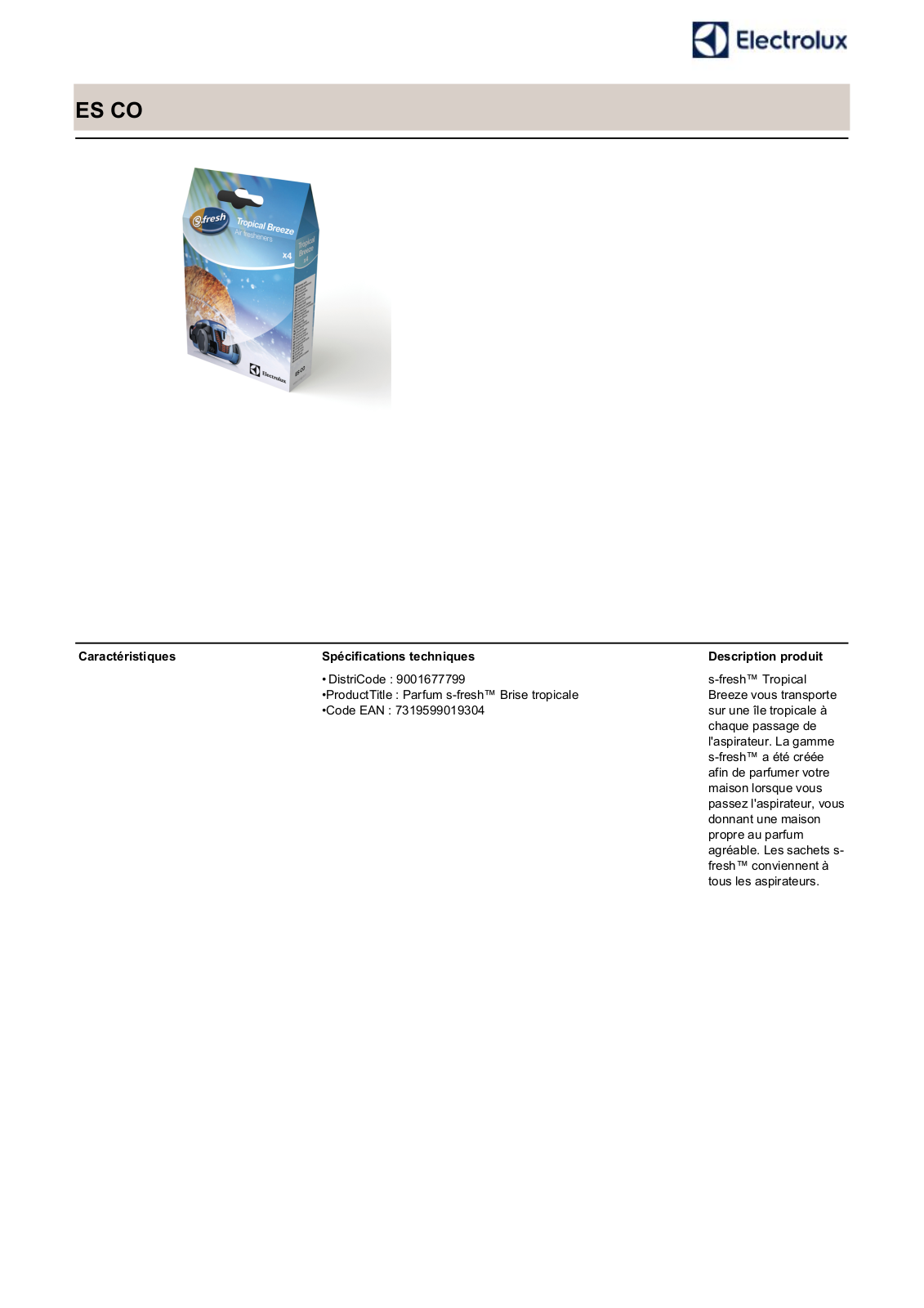 Electrolux ESCO product sheet