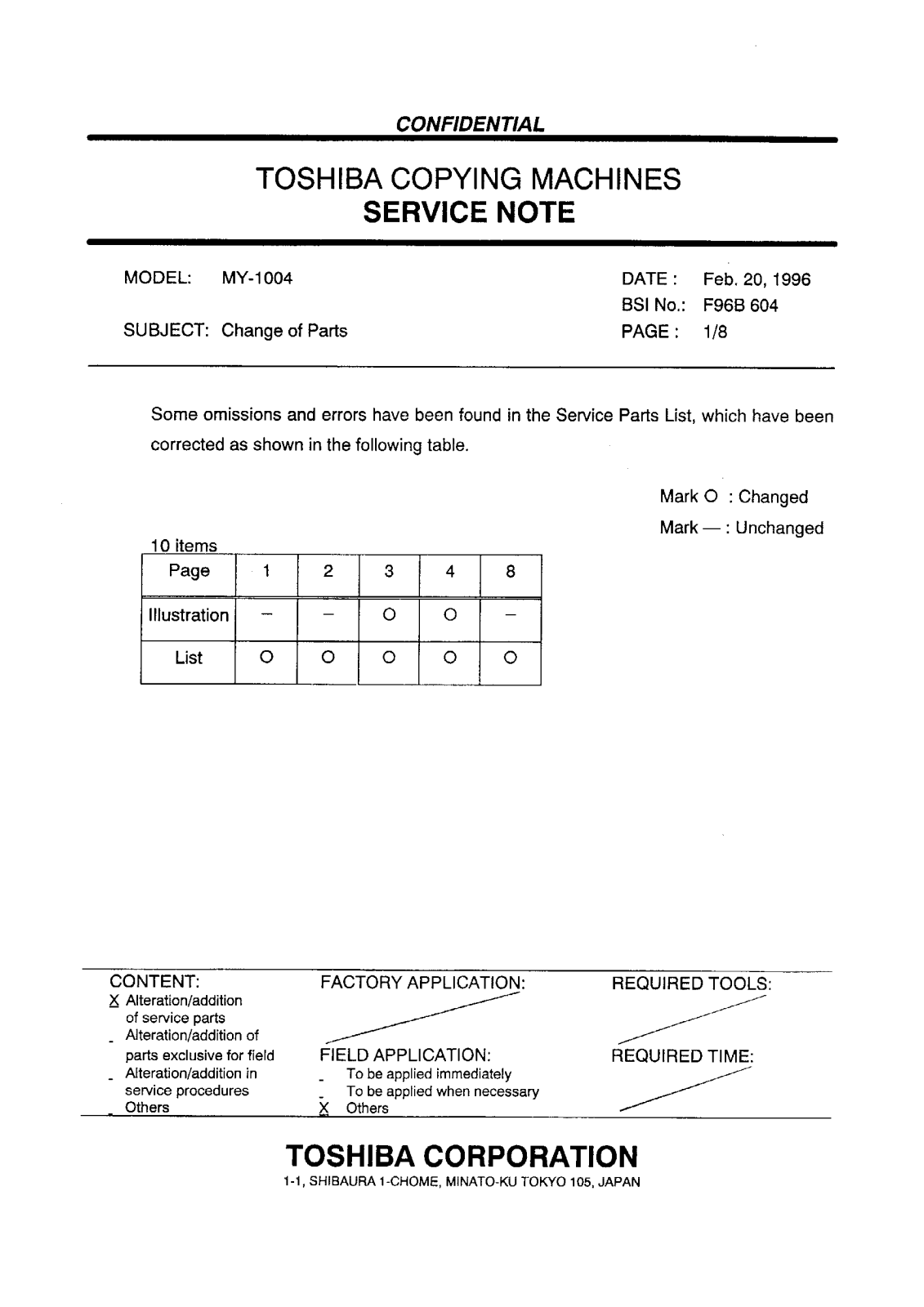 Toshiba f96b604 Service Note