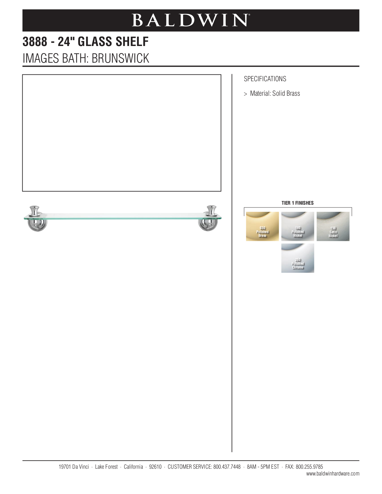 Baldwin Brunswick 24 Glass Shelf User Manual