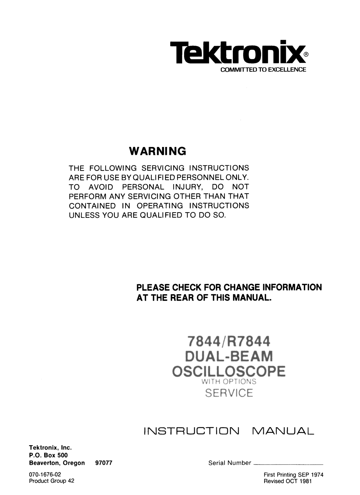 Tektronix R7844, 7844 Service manual