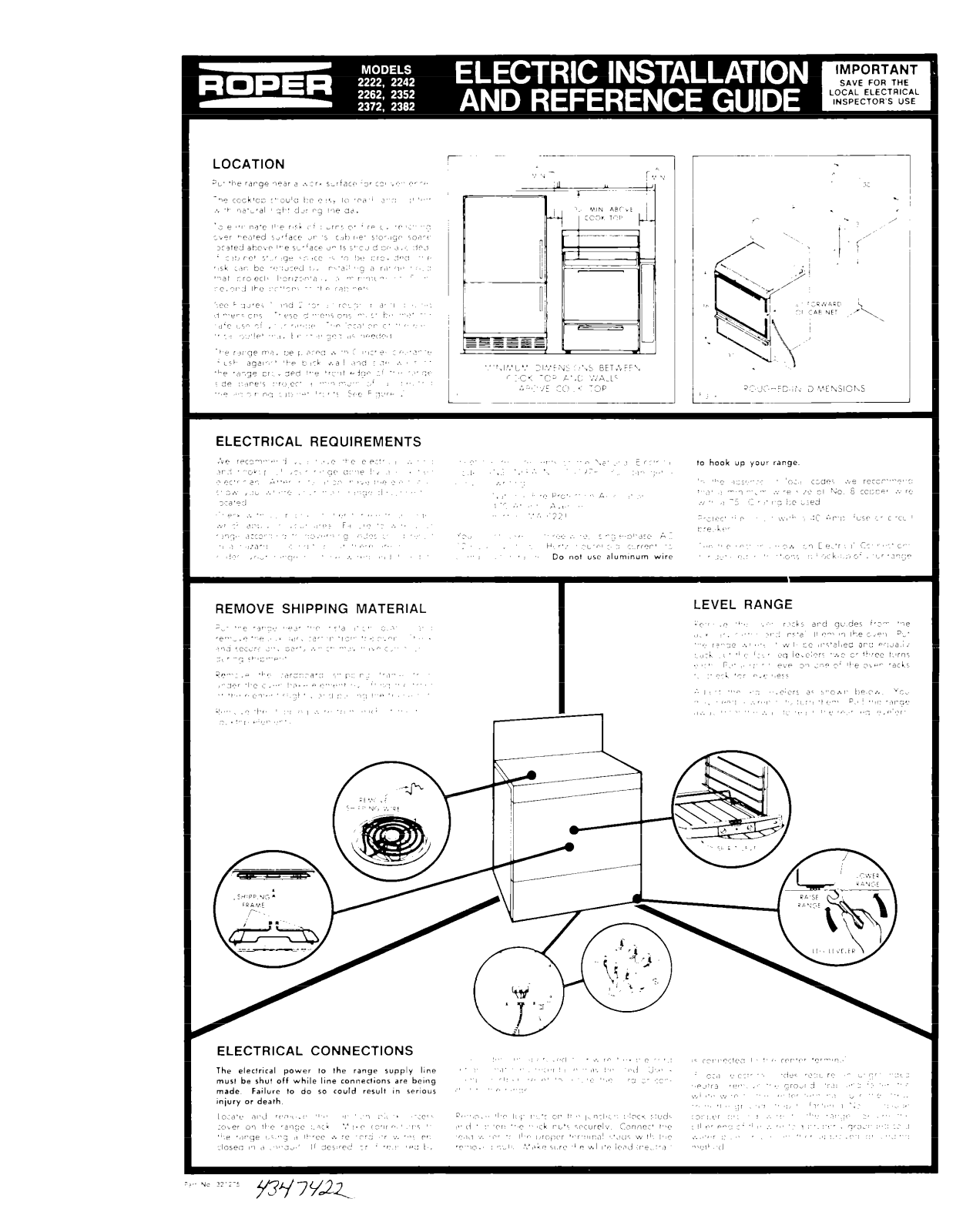 Roper 2222, 2242, 2262, 2352, 2372 Installation Instructions