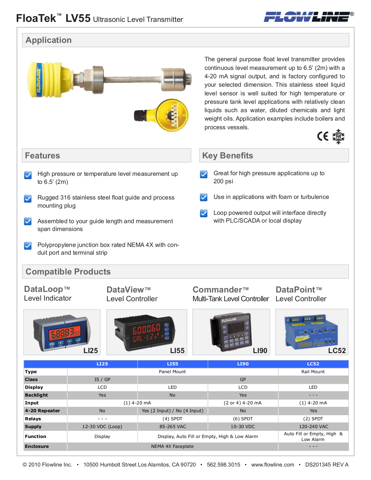 Flowline LV55 Specifications