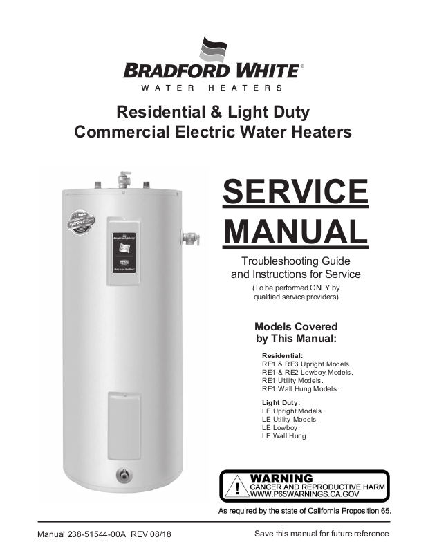 Bradford White LE120L33, LE130L33, LE140L33, LE150L33 User Manual