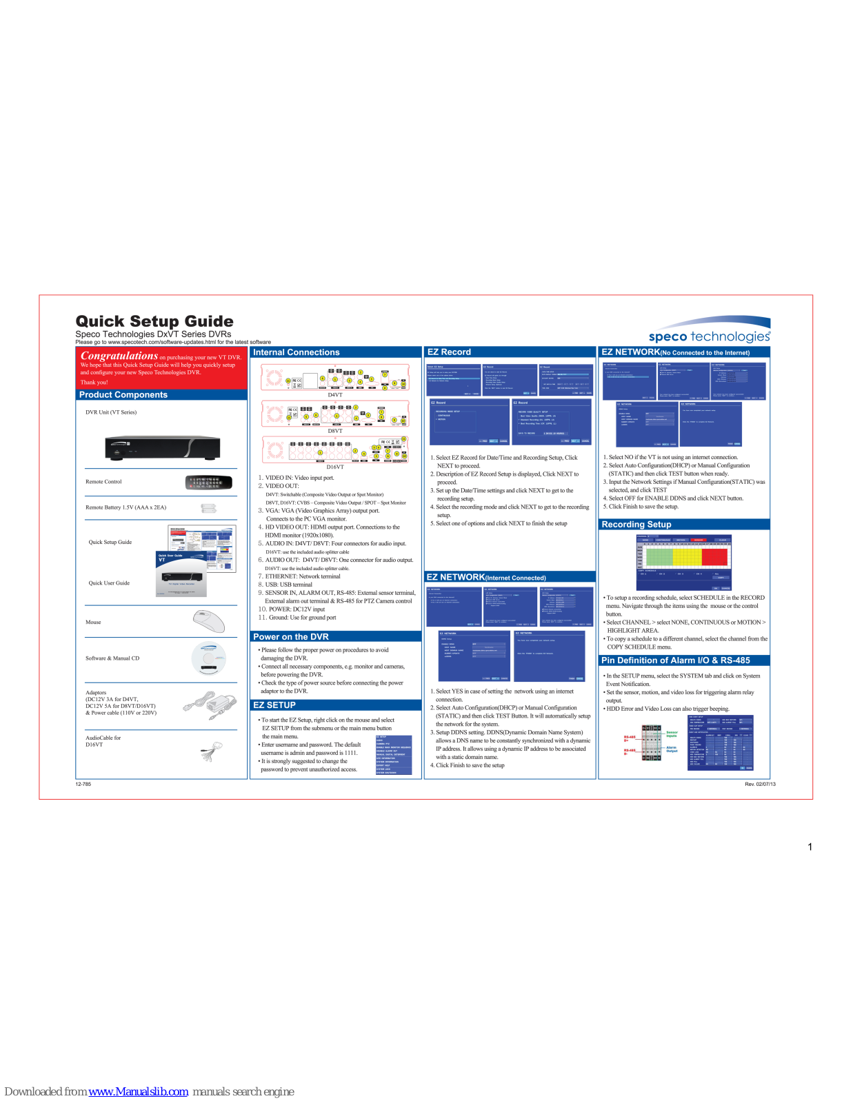 Speco DxVT Series Quick Setup Manual