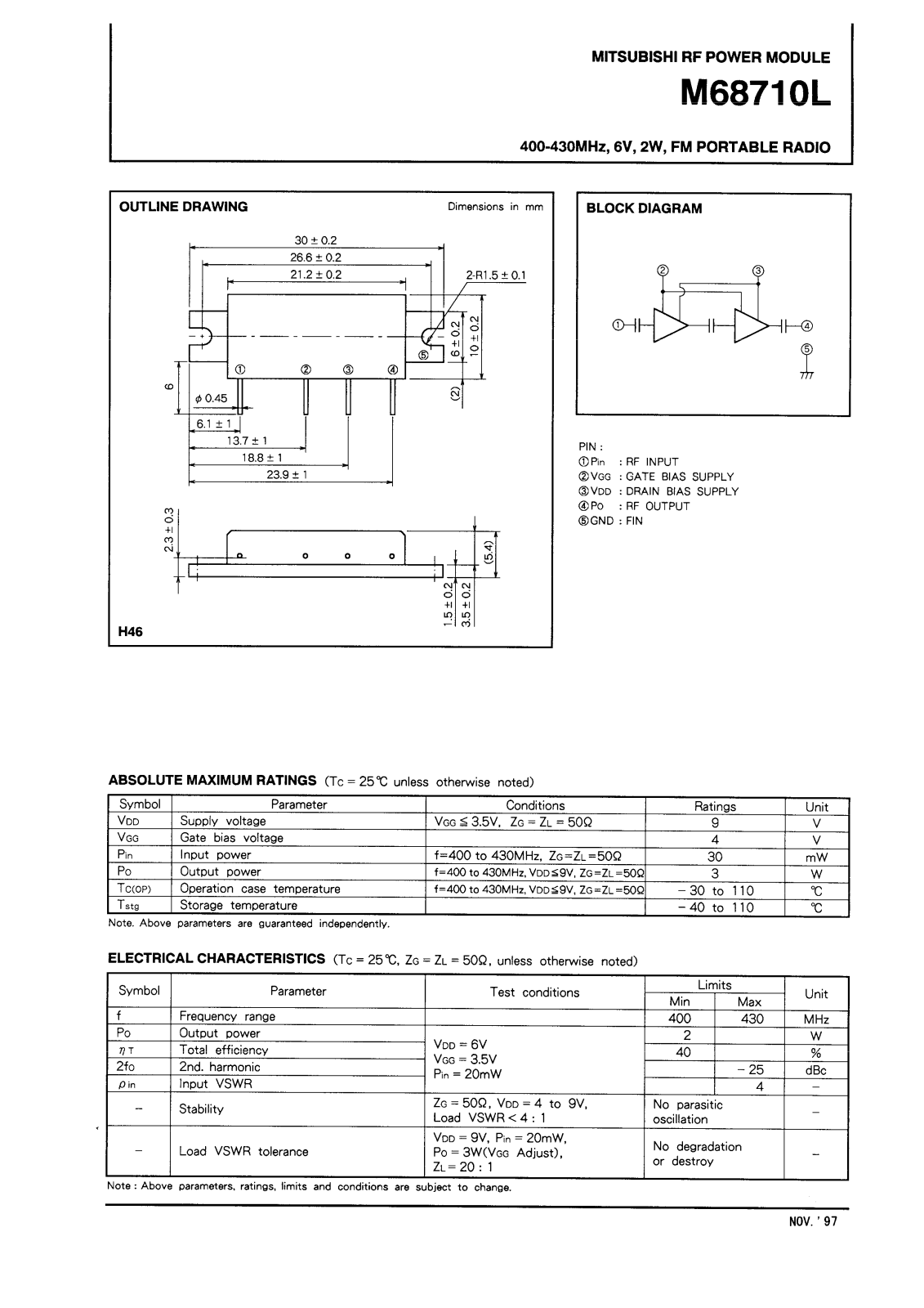 Mitsubishi M68710L Datasheet