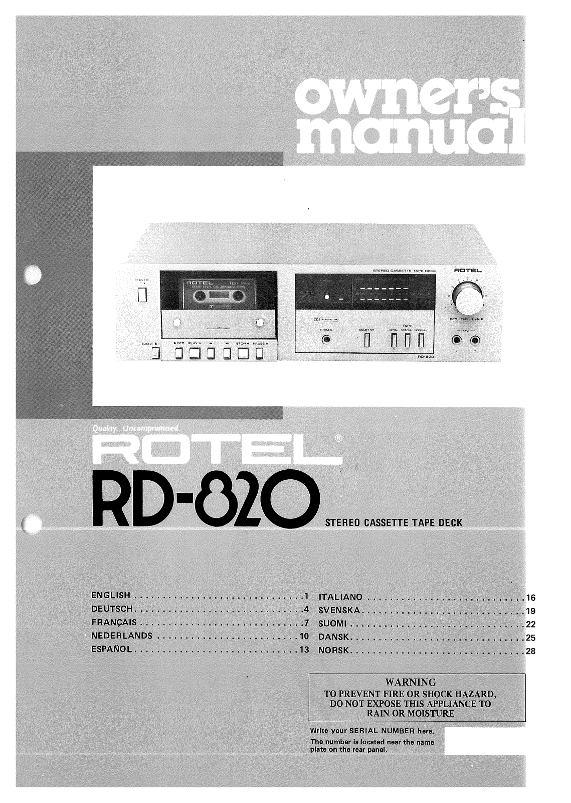 Rotel RD-820 User Manual