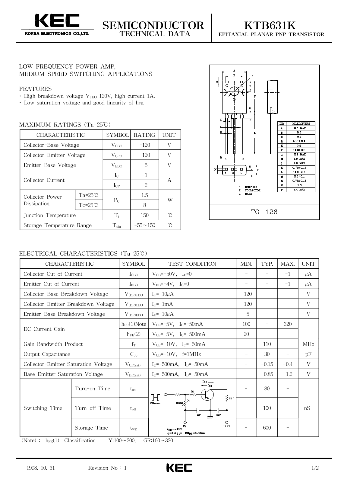 KEC KTB631K Datasheet