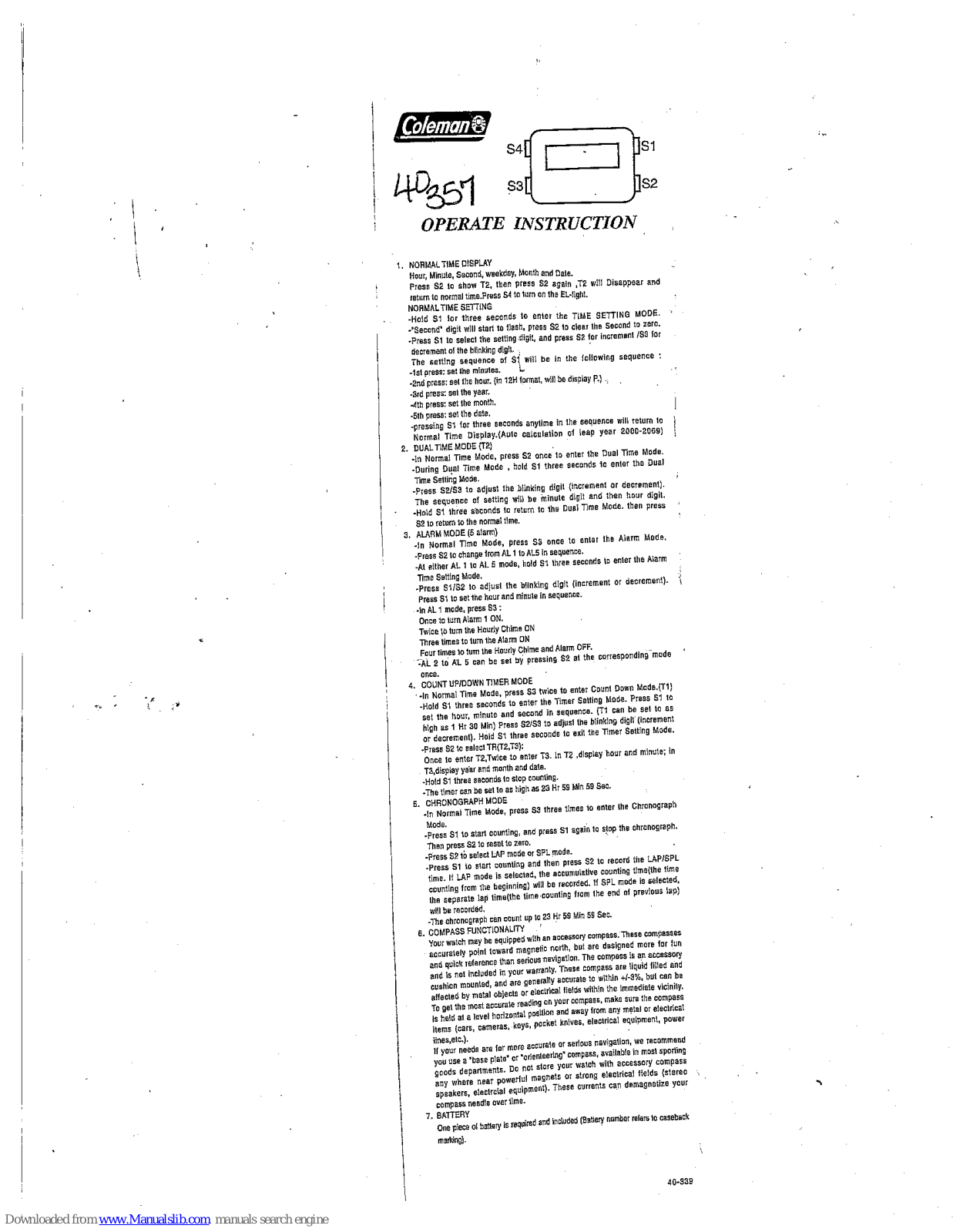 Coleman 40-357 Operate Instruction