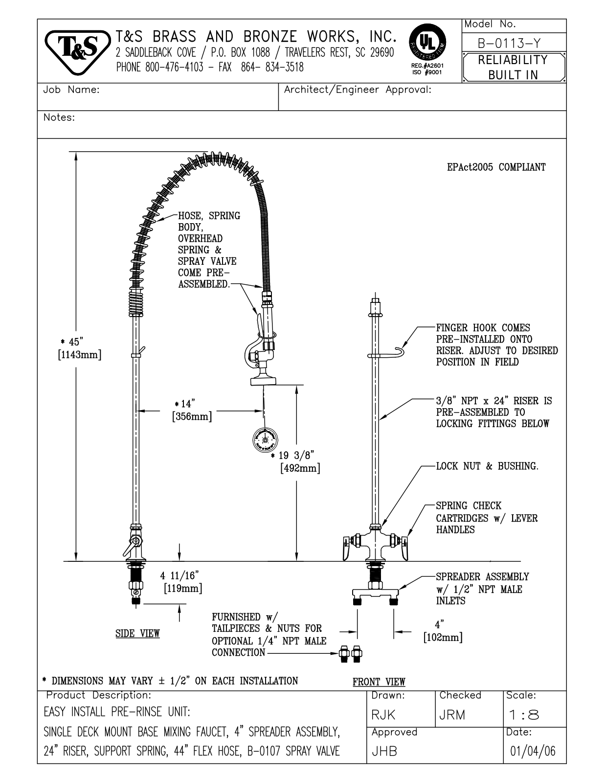 T&S Brass B-0113-Y User Manual