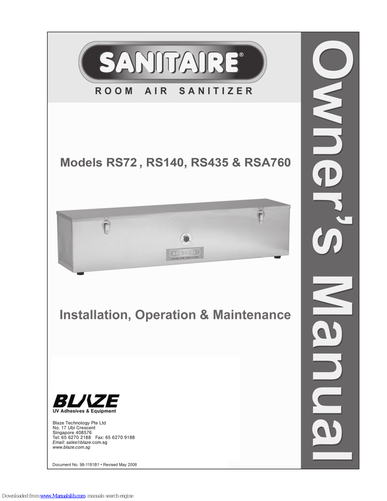 Sanitaire RS72, RS140, RS435, RSA760 Owner's Manual