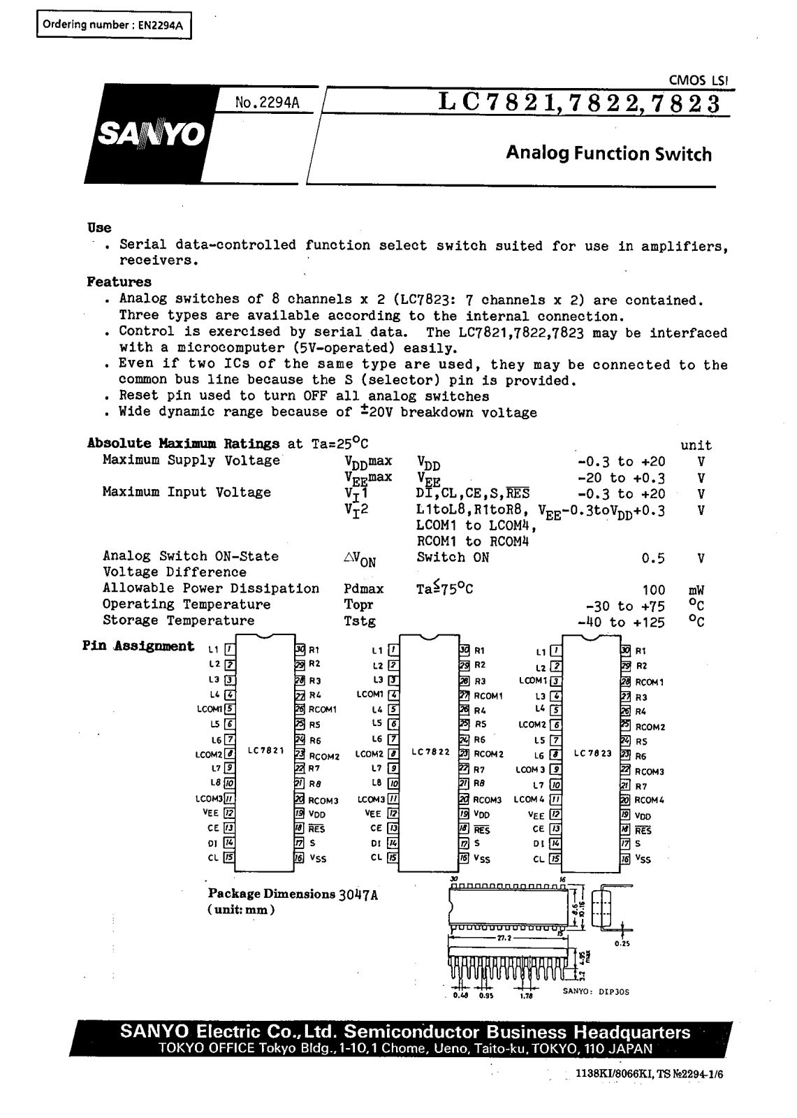 SANYO LC7823, LC7822, LC7821 Datasheet