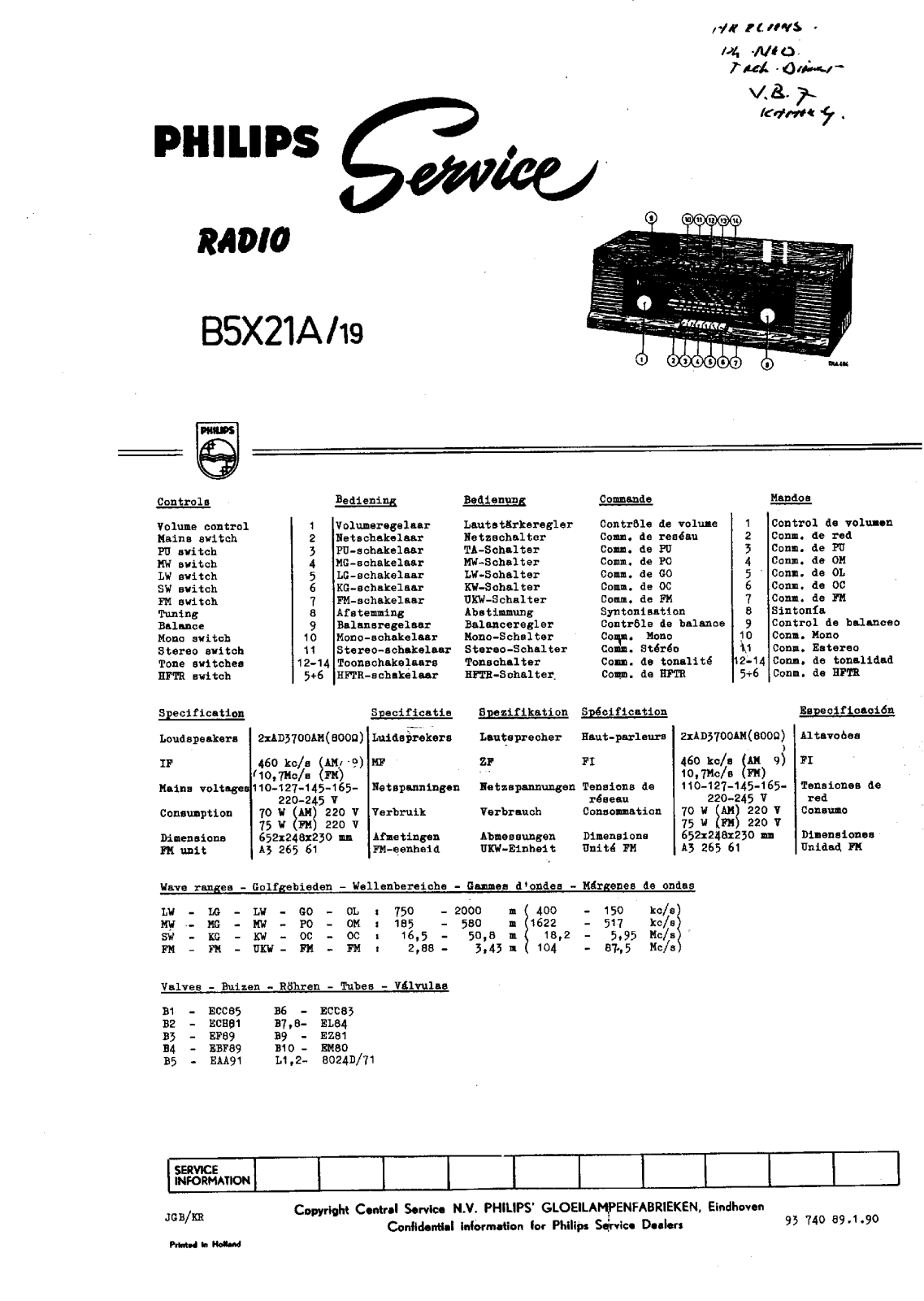 Philips B-5-X-21-A Service Manual