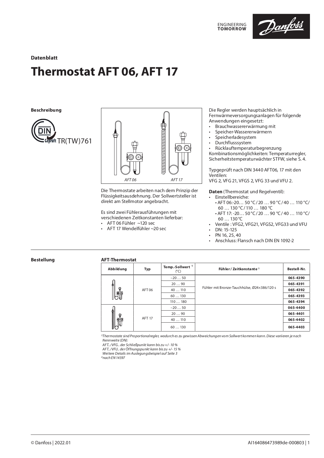 Danfoss AFT 06, AFT 17 Data sheet