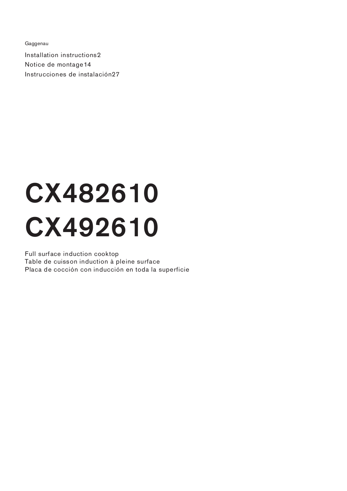 Gaggenau CX492610, GARECTWODW235 Installation manual