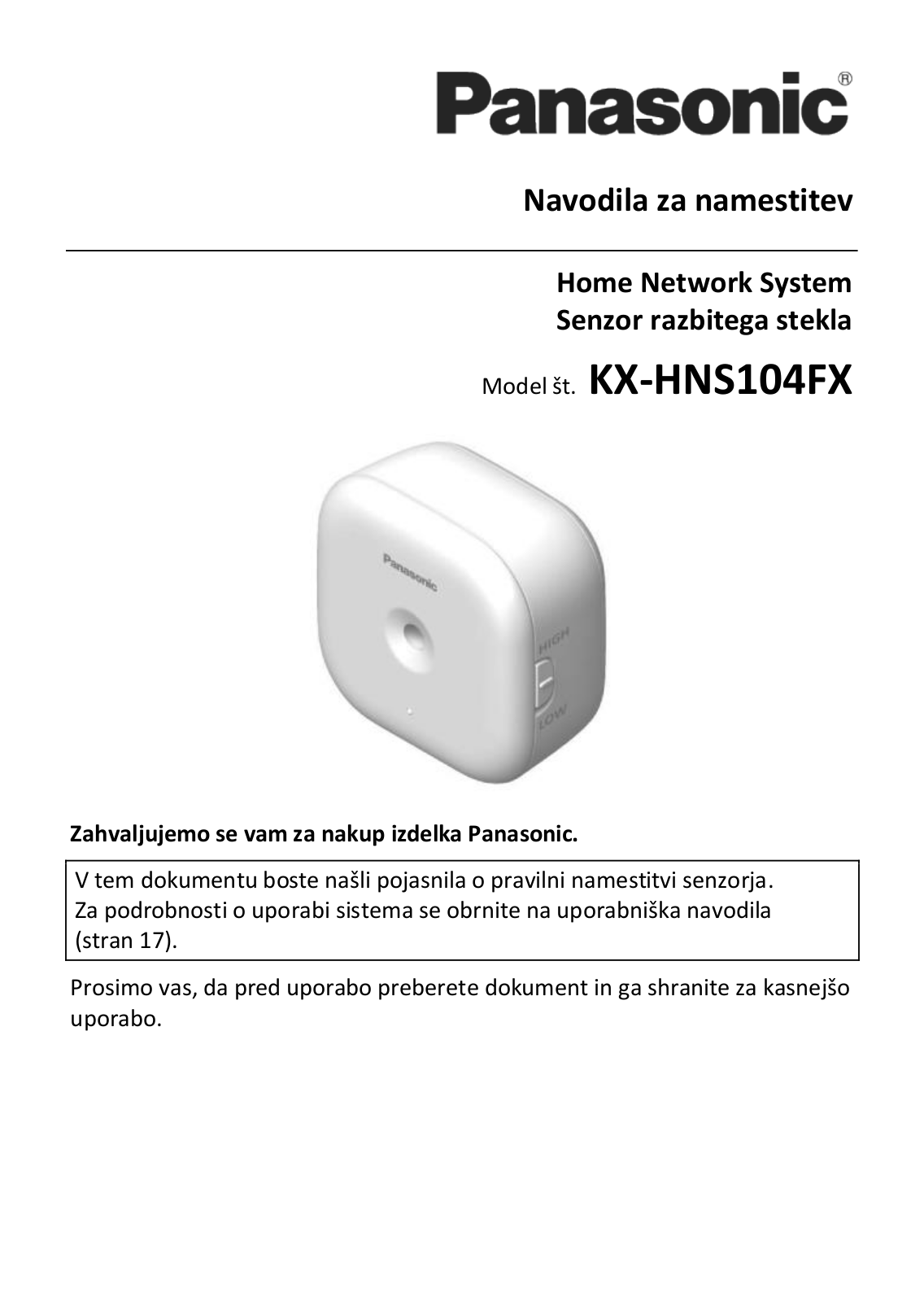 Panasonic KX-HNS104FX Installation Manual