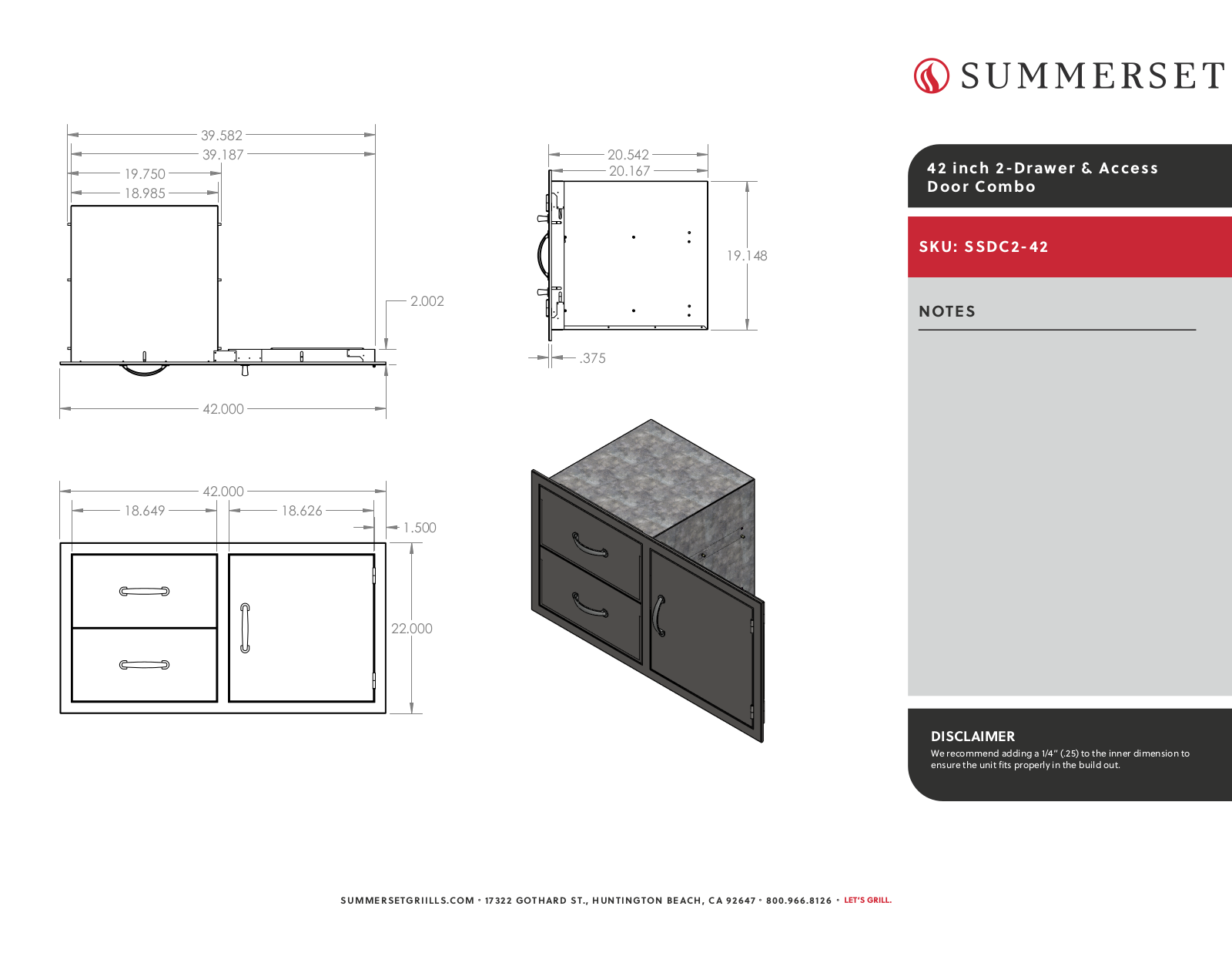 Summerset SSDC2-42 Line Drawing - ManualMachine.com