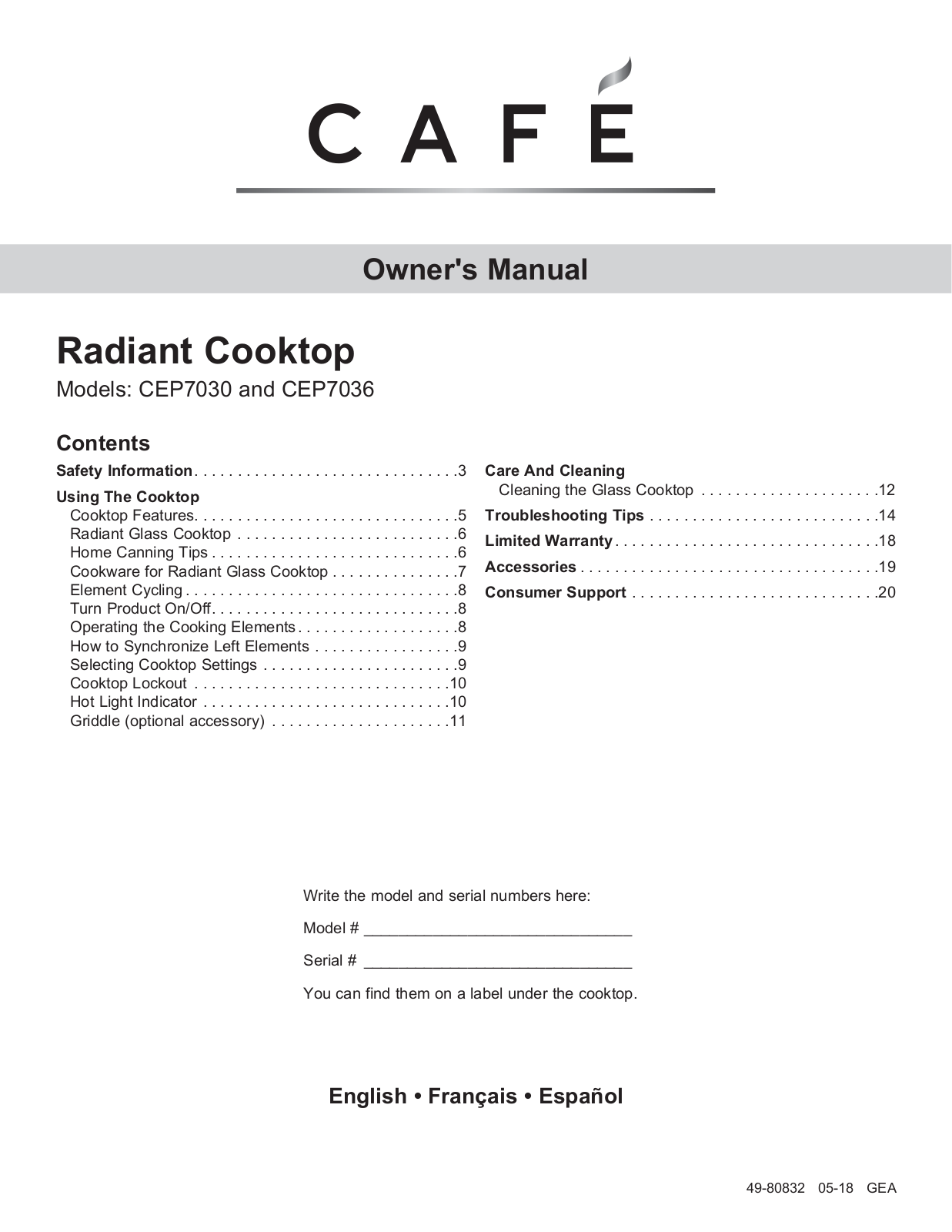 Cafe CEP70303MS2, CEP70362MS1 User Manual