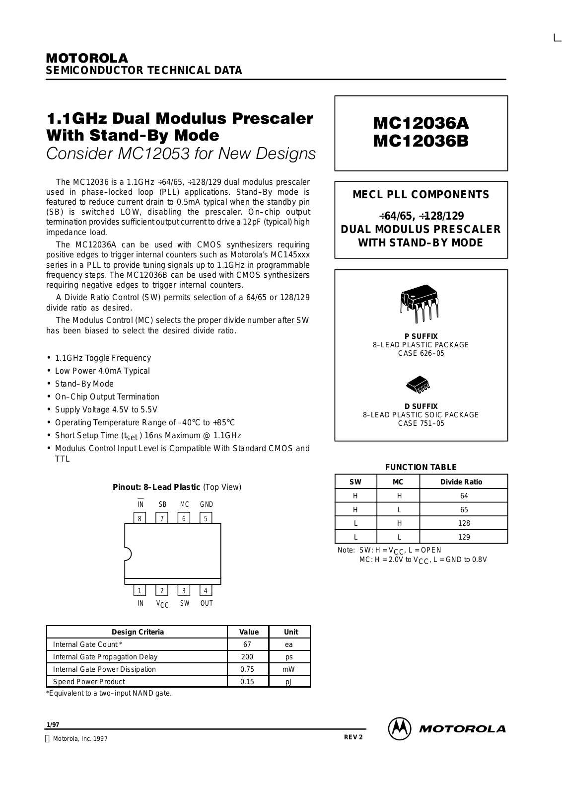 Motorola MC12036AD, MC12036AP, MC12036BD Datasheet