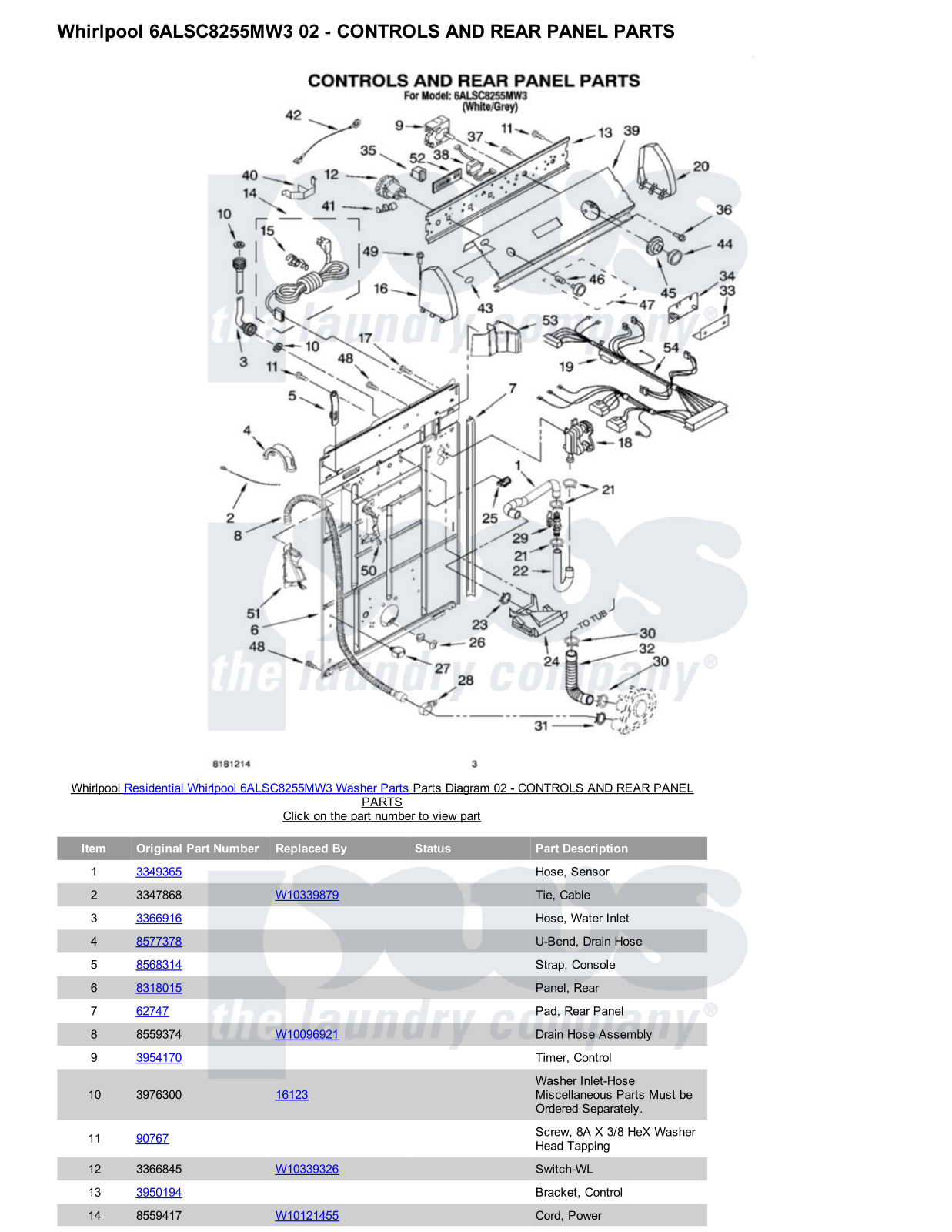 Whirlpool 6ALSC8255MW3 Parts Diagram