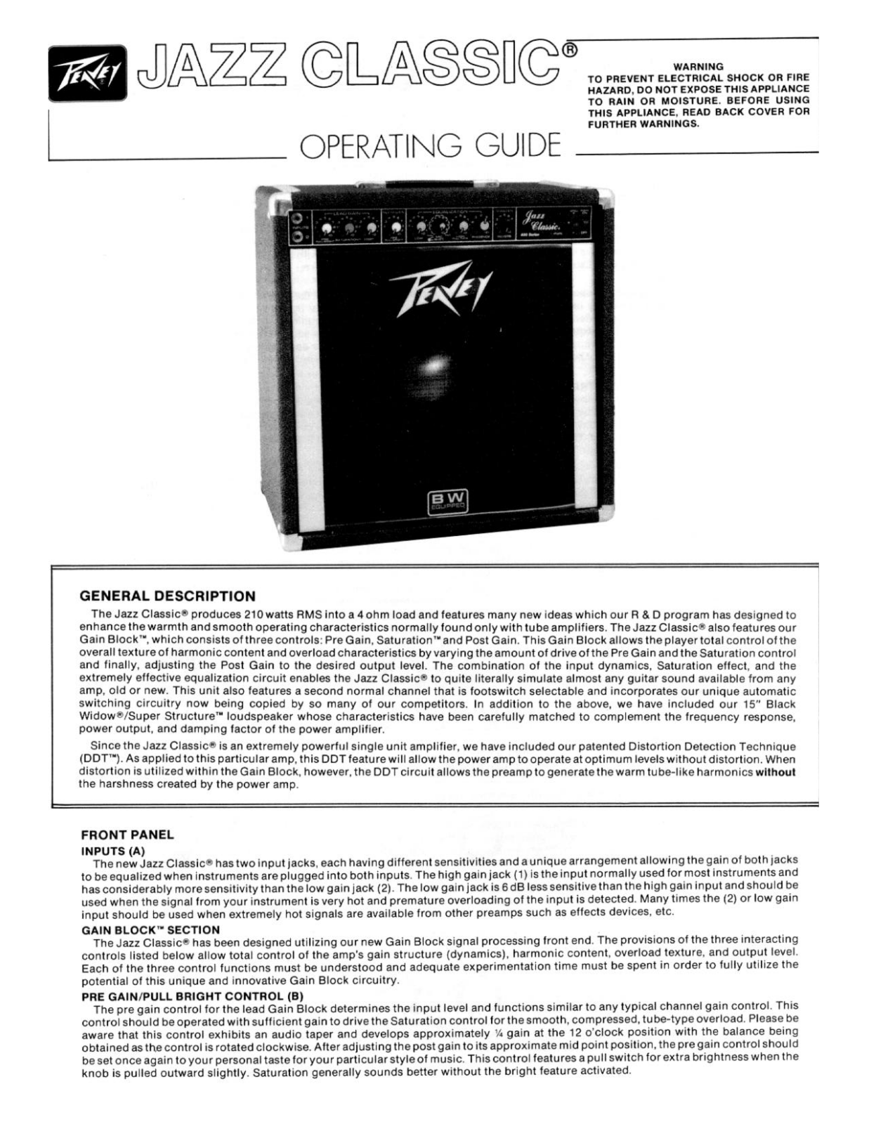 Peavey JAZZ CLASSIC DATASHEET