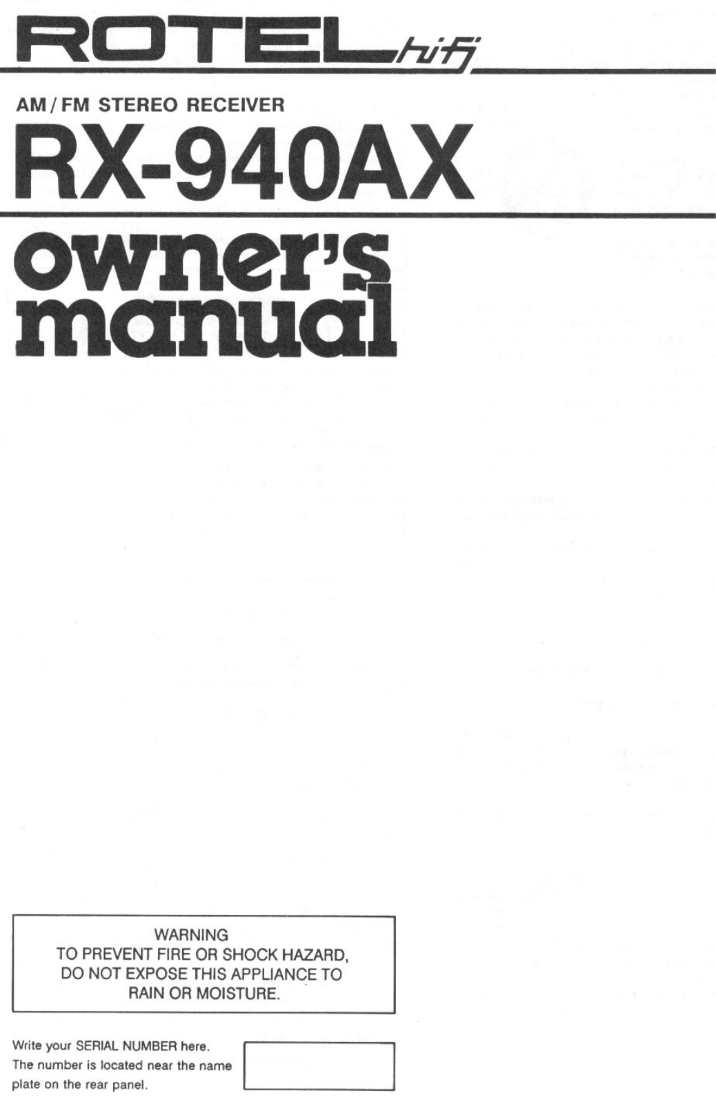 Rotel RX-940-AX Owners manual