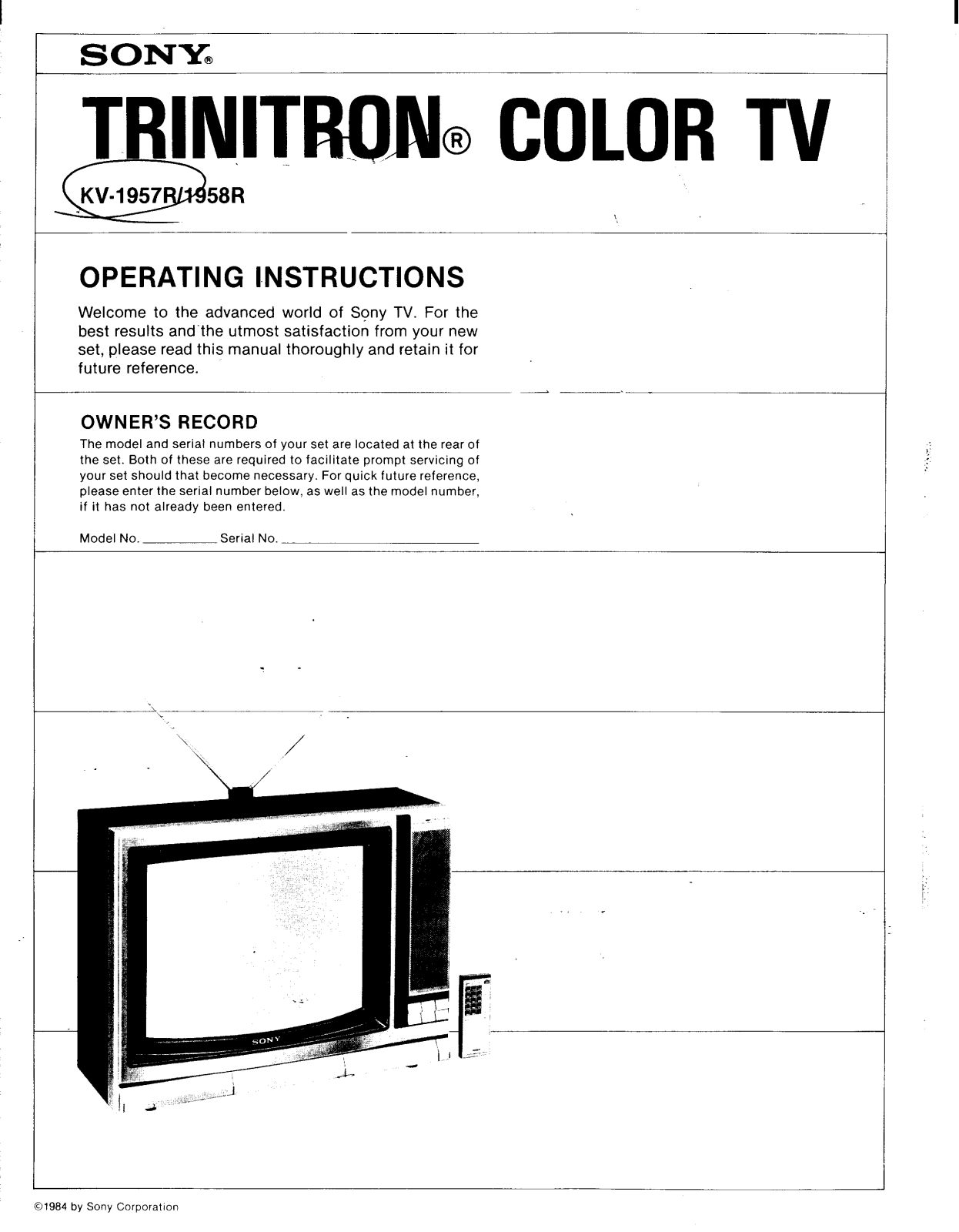 Sony KV-1957R, KV-1958R User Manual