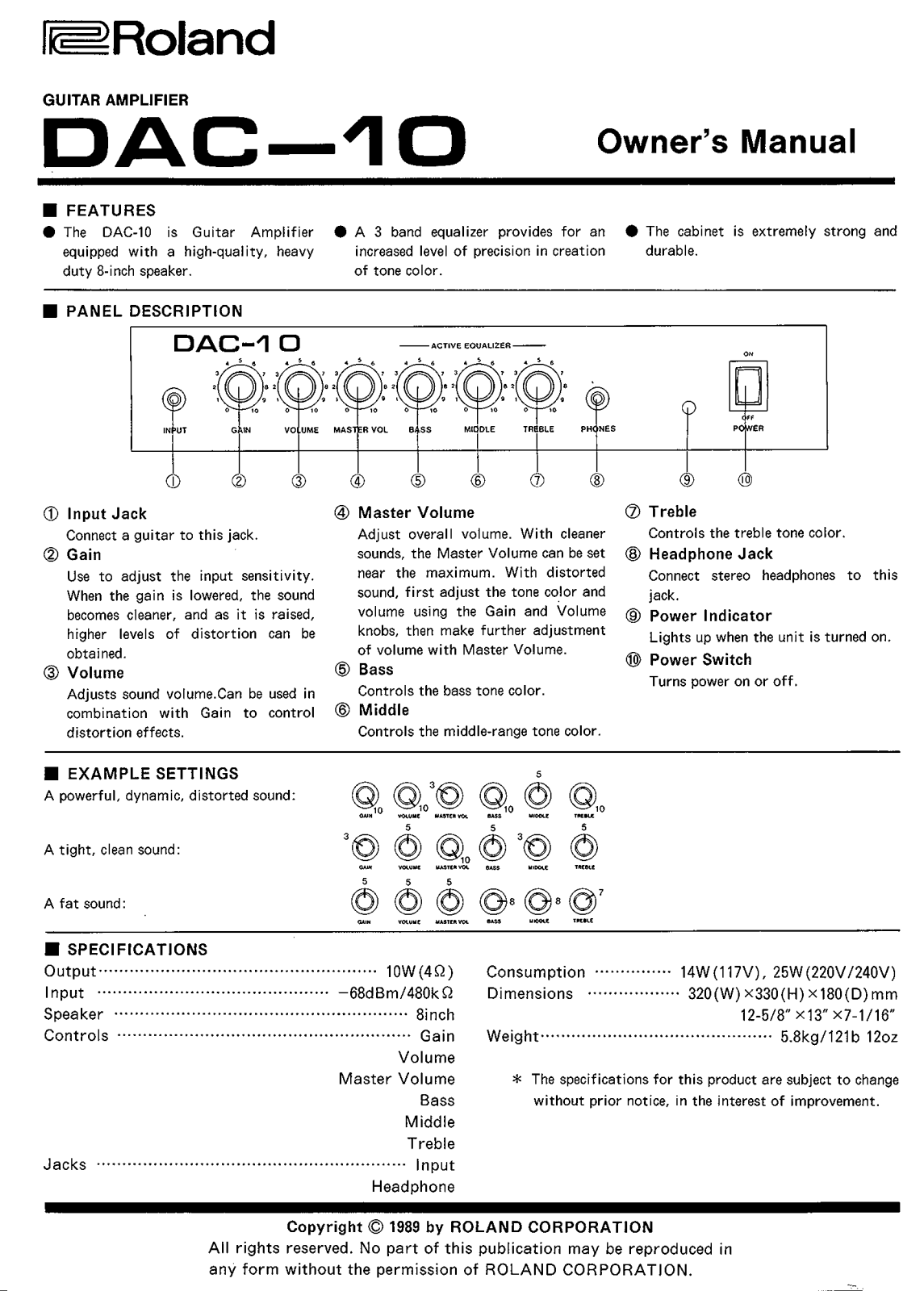 Roland DAC 10 Service Manual