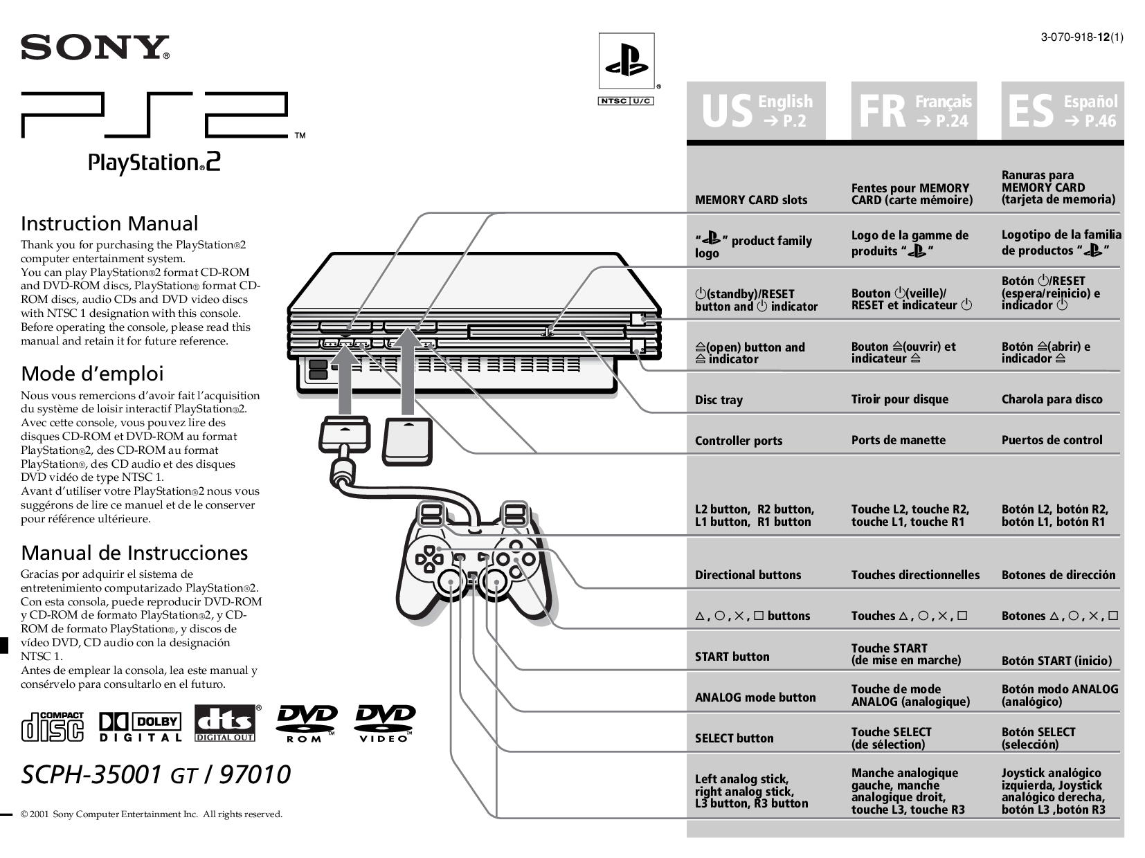 Sony Playstation 2 SCPH-35001 GT-97010 User Manual
