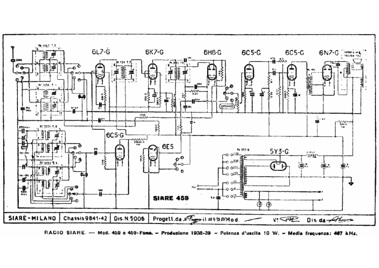 Siare Crosley 459, 459 fono schematic