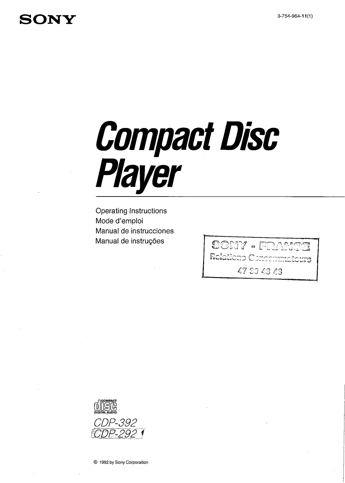 SONY CDP-292 User Manual