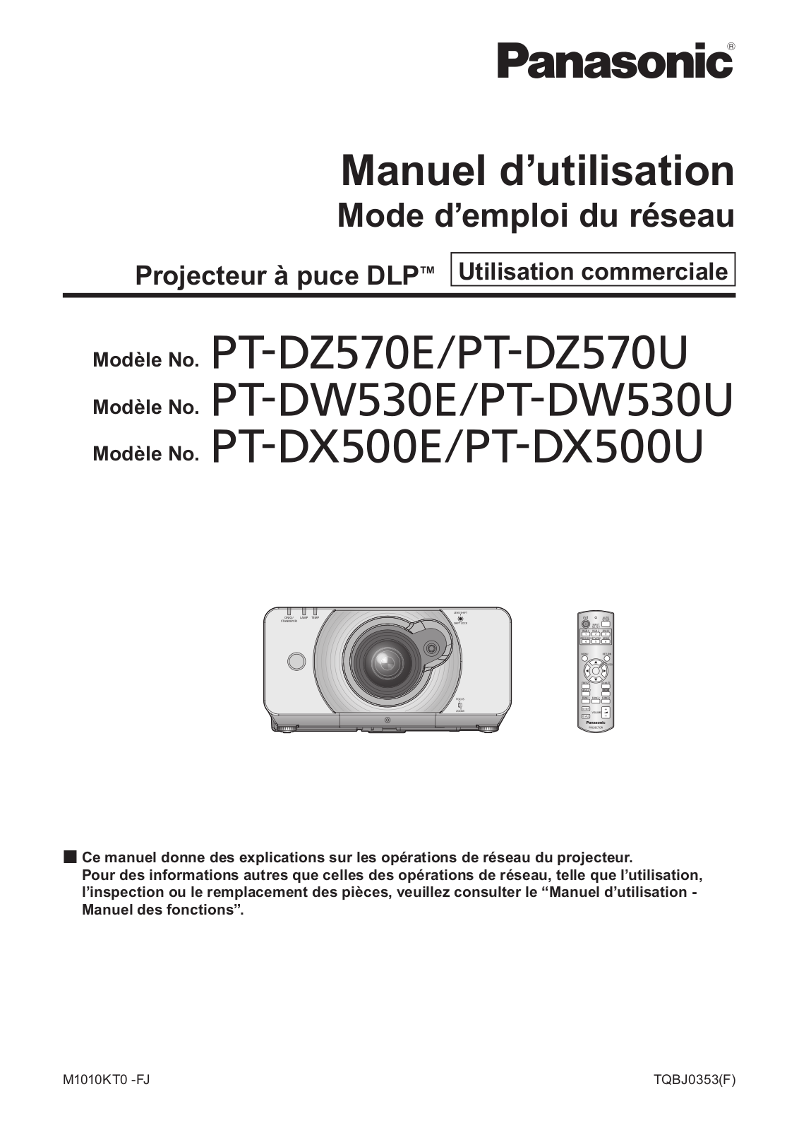 Panasonic PT-DX500E, PT-DZ570U, PT-DW530E, PT-DZ570E, PT-DX500U User Manual