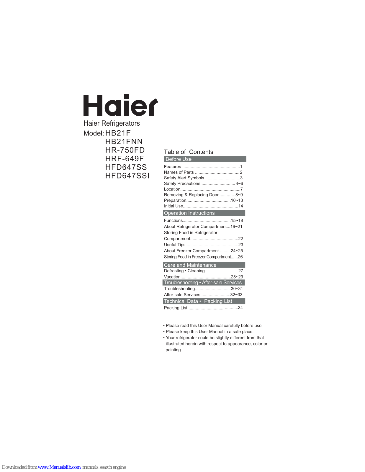 Haier HFD647SS, HRF-649F, HFD647SSI User Manual