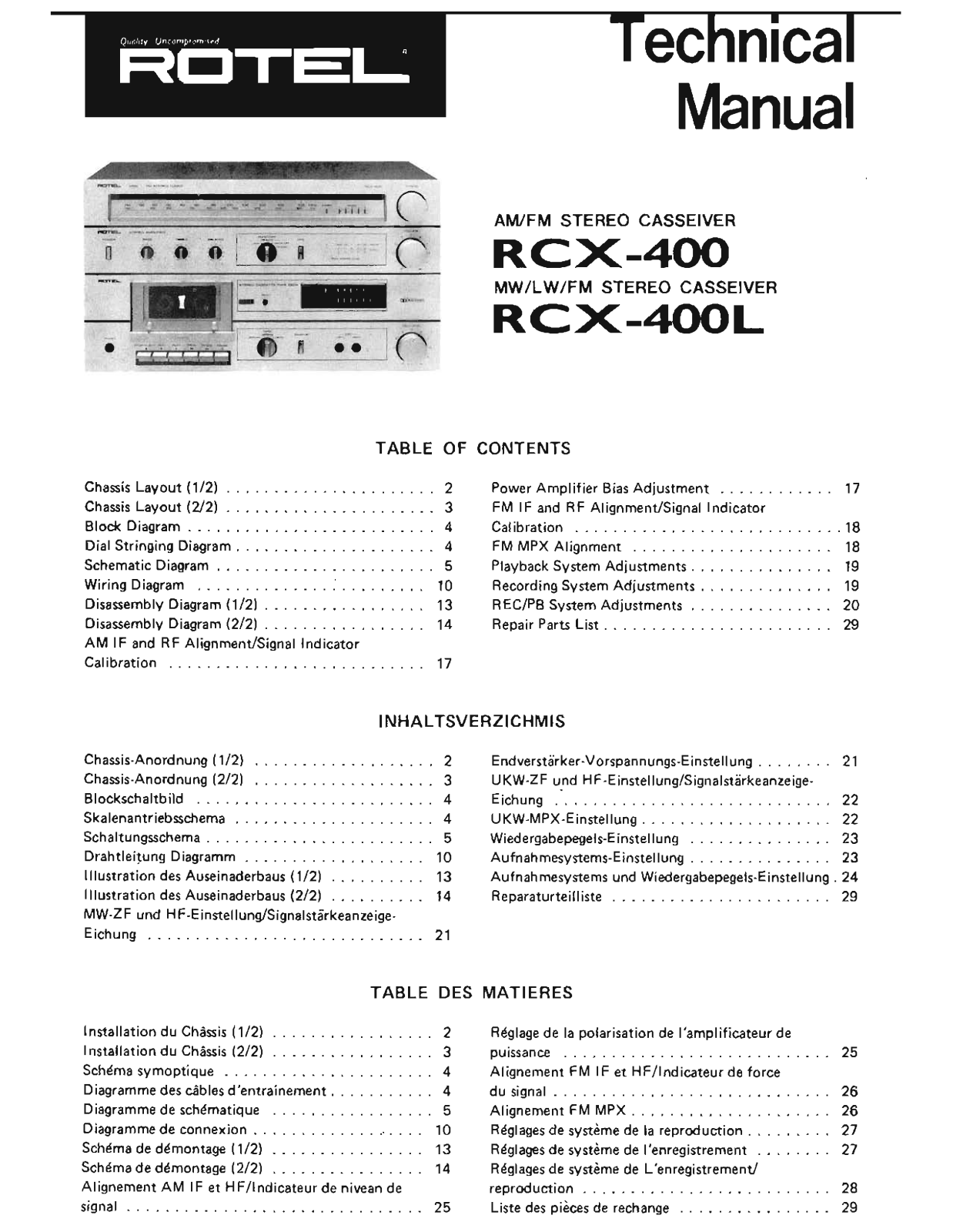 Rotel RCX-400 Service Manual