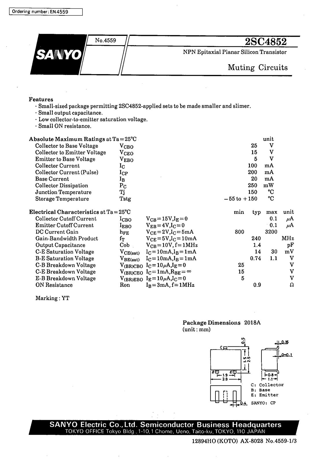 SANYO 2SC4852 Datasheet