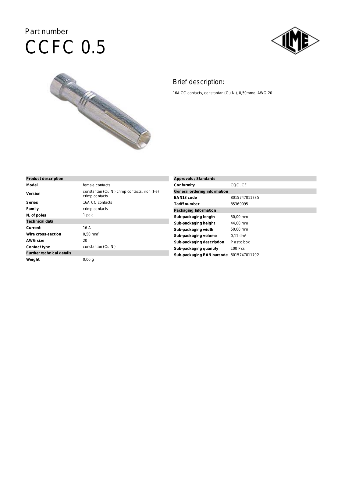 ILME CCFC-0.5 Data Sheet